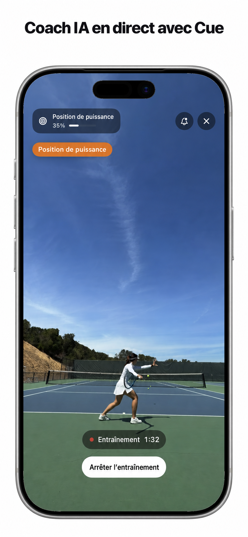 Coaching Live Cue pendant une séance de tennis