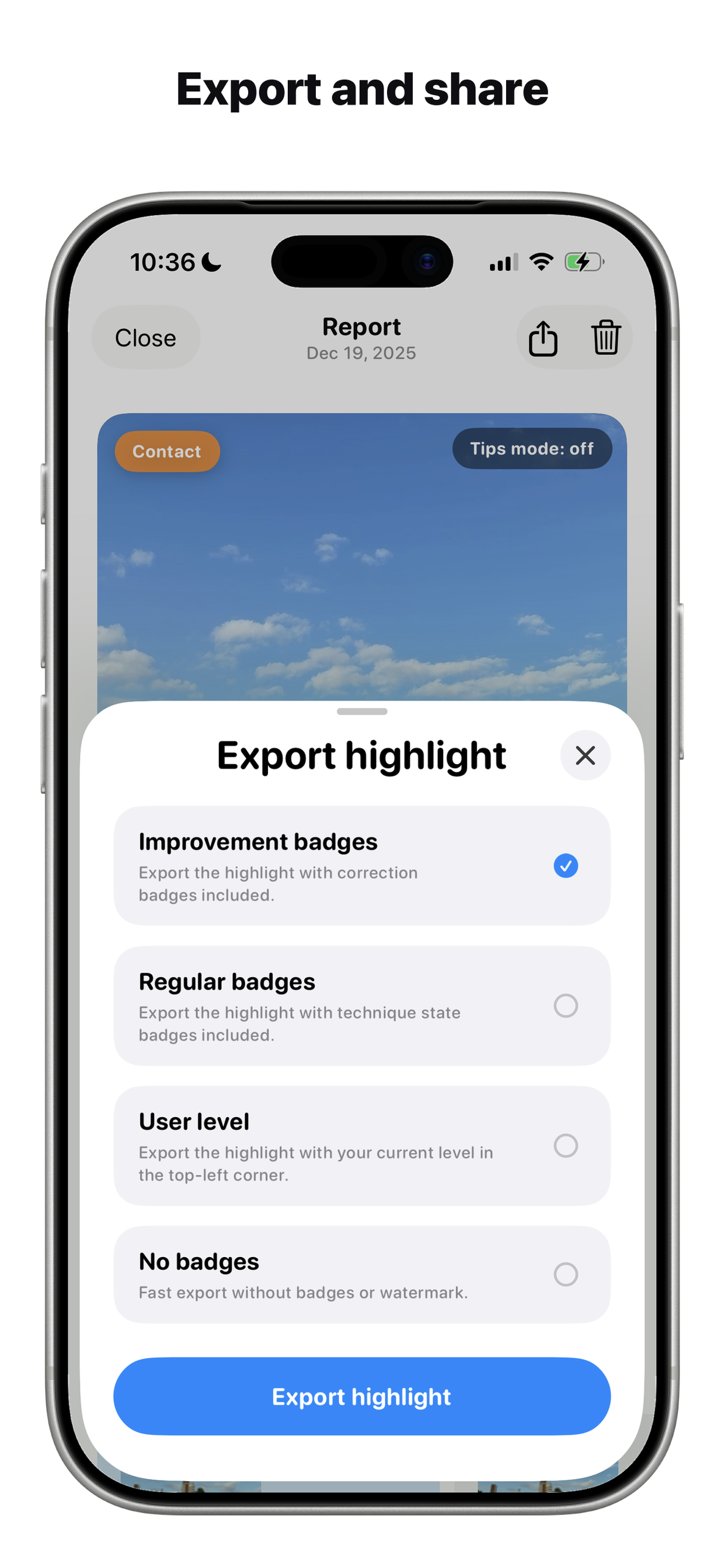 Export highlights from your session.